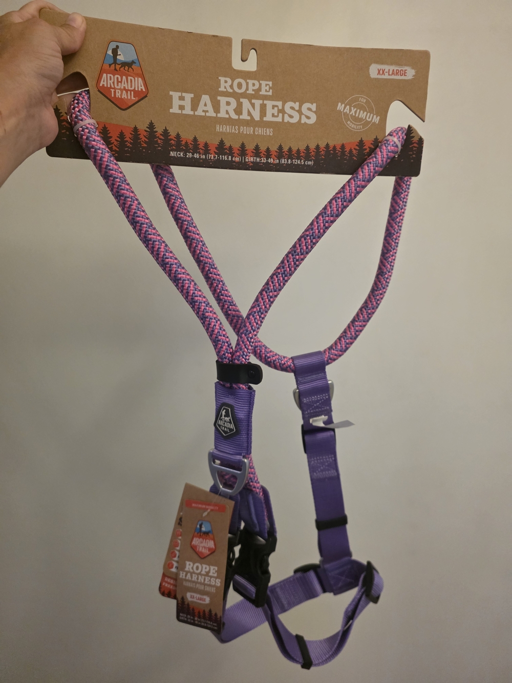Arcadia Purple and Pink Rope Dog Harness - Adjustable Nylon Straps